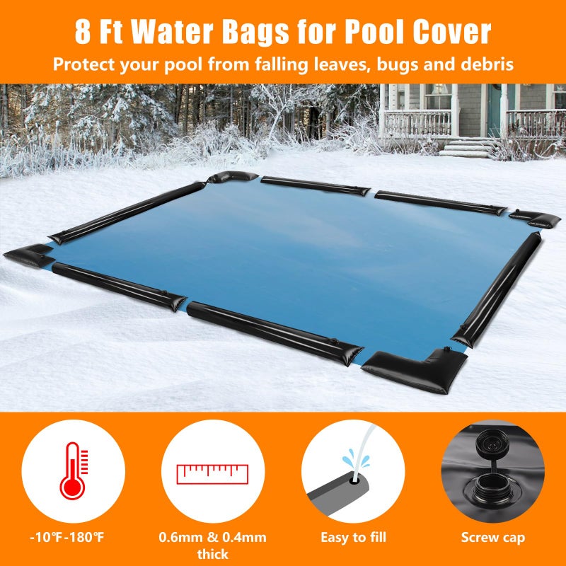 Phoncoo 10 Pack 0.6mm Thicker Pool Cover Water Bags with Pool Cover Weights Corner  8 Ft PVC Pool Water Tubes with Screw Caps for Winterizing for Inground Swimming Pool Winter Cover - Image 2